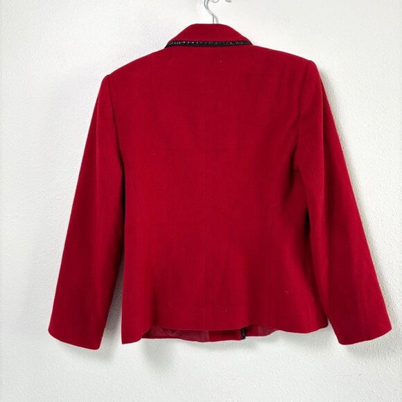 Louben Blazer Womens 10 Red Black Trim Wool Cashmere Button Front Jacket - Picture 4 of 11